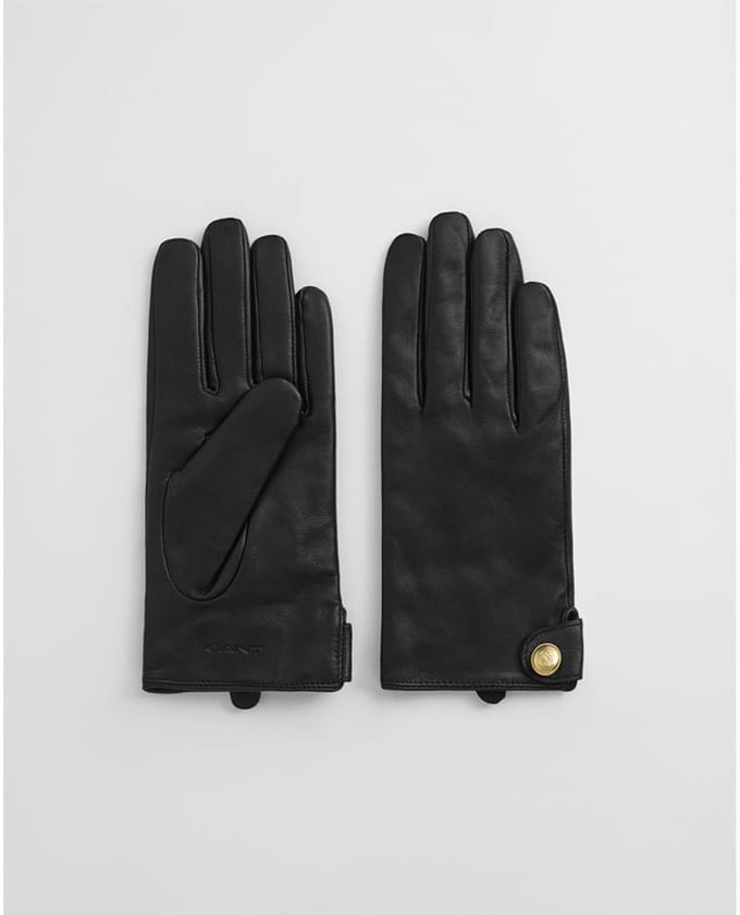 Gant Buttoned Leather Handschoenen Zwart Vrouw