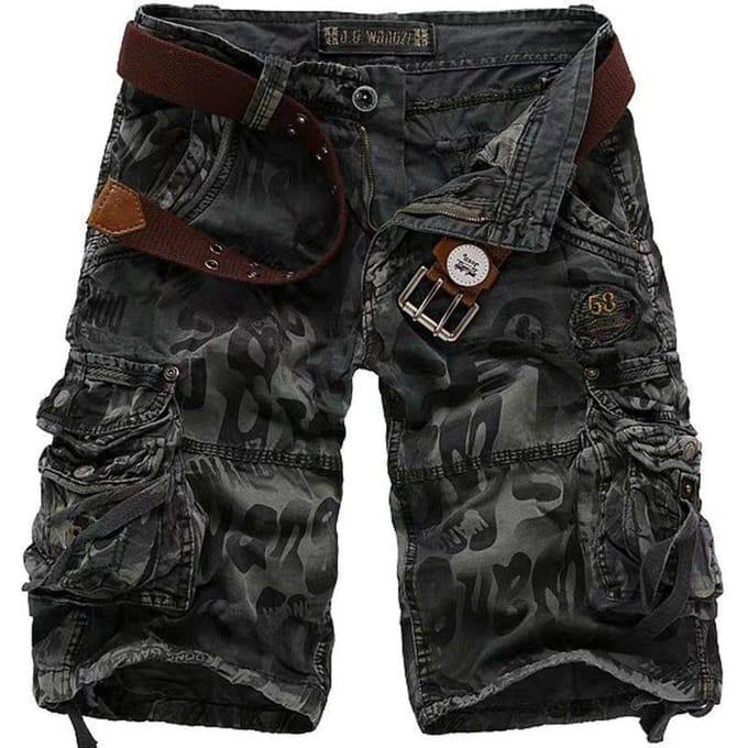 Vêtements de travail amples et décontractés pour hommes, Shorts de Camouflage, pantalons multi-poches à cinq points S noir