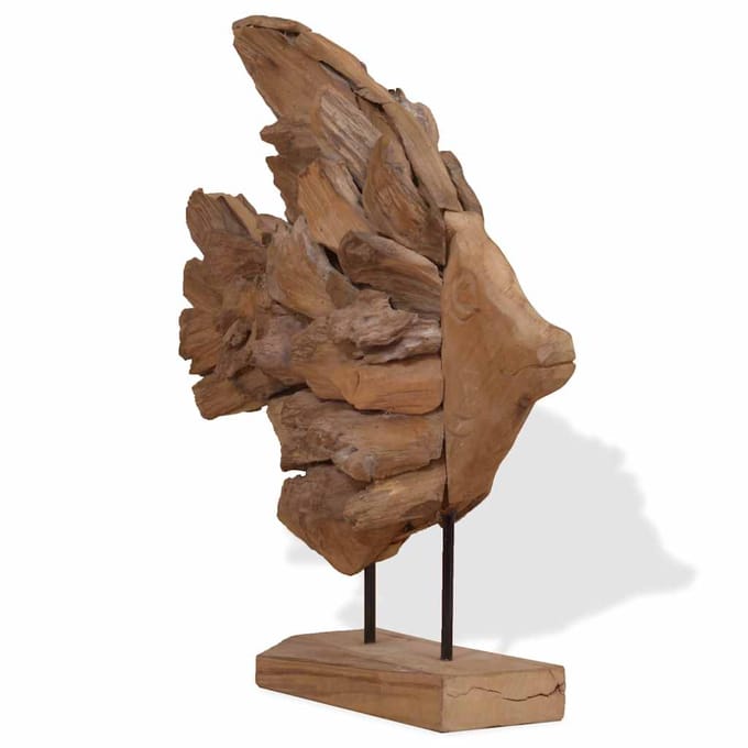 Vidaxl Houten Beeld Vis Teak 40X12X57 Cm