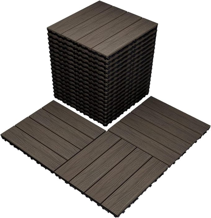 Terrastegels Composiet - Balkontegels Houtcomposiet - Buitenruimte Verfraaien - Antislip 3D Structuur - 10 Stuks - Walnoot