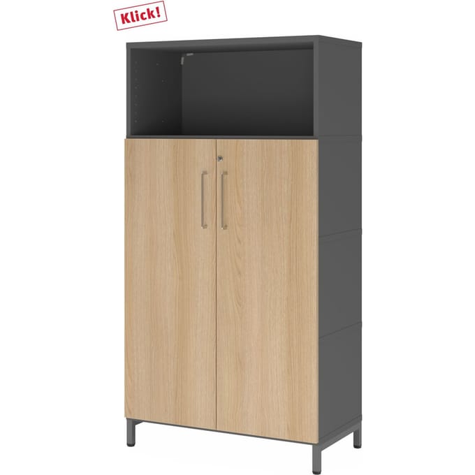 FlexWall | 4 OH | deuren + kast | met sokkelframe - Grafiet/Eiken