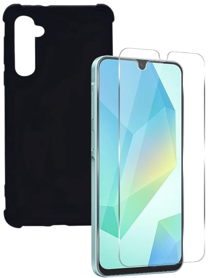 Shockproof Hoesje Geschikt voor: Samsung Galaxy A16 - Anti -Shock Silicone - Zwart + 2x Screenprotector