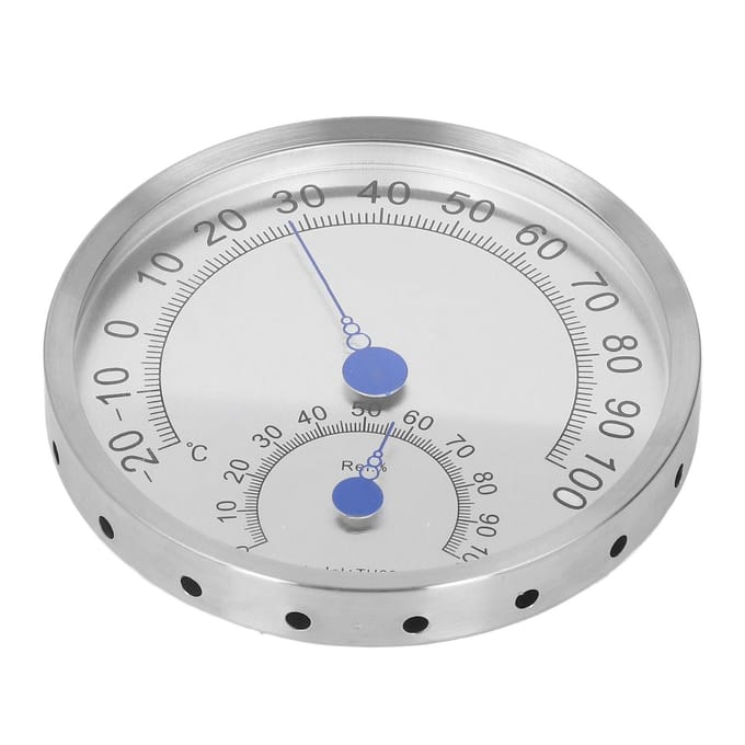 Ronde Thermometer Roestvrij Staal Waterdicht Hittebestendig Thermometer Hygrometer voor Buiten Zonder Houder white