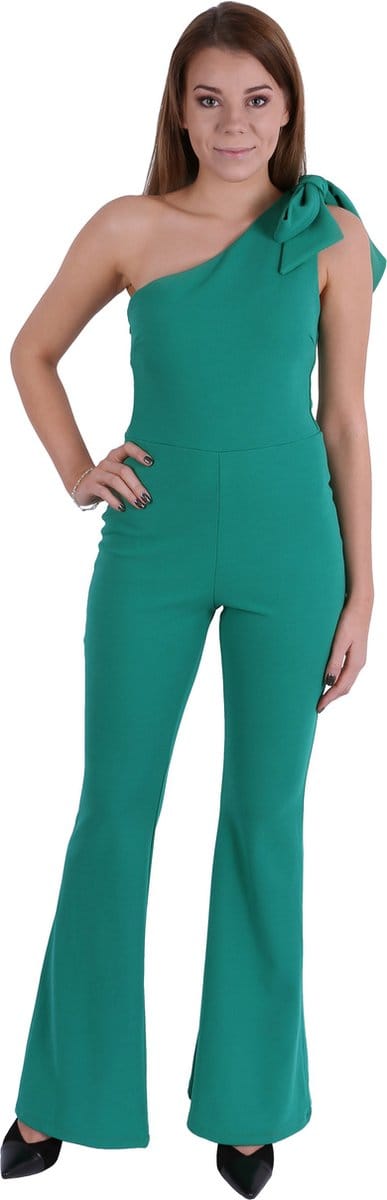 John Zack groene jumpsuit, open schouder