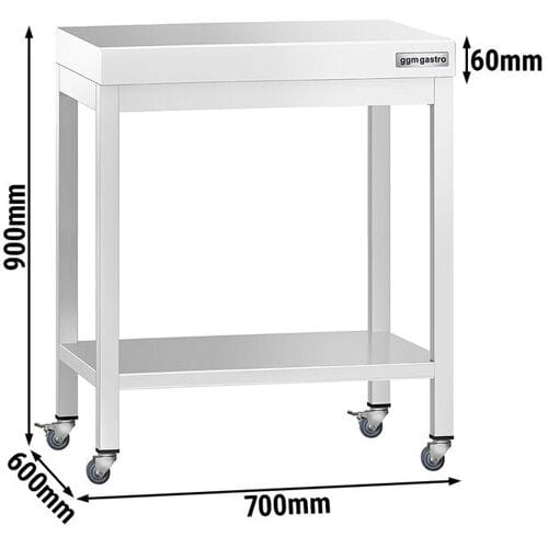 GGM Gastro Edelstahl Arbeitstisch PREMIUM - 700x600mm - mit Grundboden & Rollen