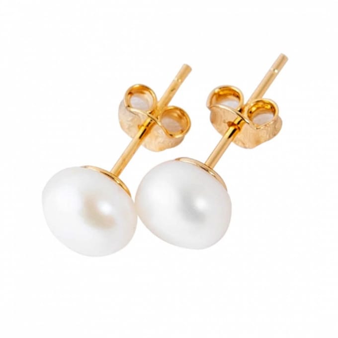 Synthetische Parel- Parel oorbellen goldplated 7 mm wit
