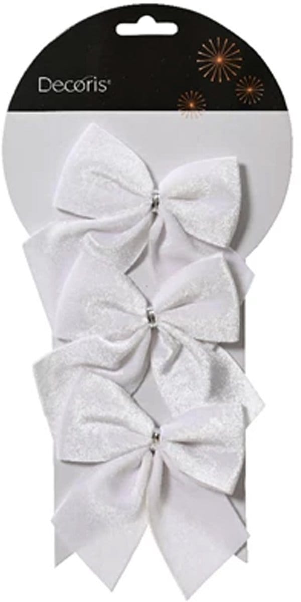 Decoris Decortie strikken - 3x - velvet wit - 9 x 10 cm - bruiloft/feest versiering