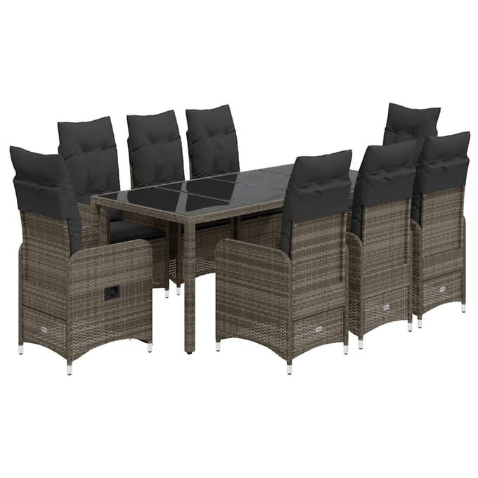 vidaXL - 9-delige - Bistroset - met - kussens - poly - rattan - grijs