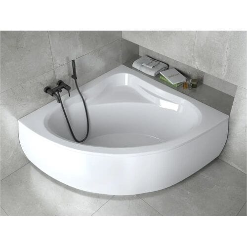 Hoekbad MIA 130x130 met acrylschort   Afvoer &amp; poten GRATIS!