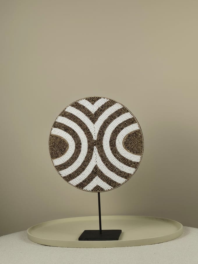 Blitzdeco - Kralen Ornament - Lucy - Houten Basis - Wit Beige - Handgemaakt 30/40/50cm - 30CM
