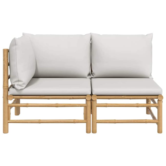 vidaXL - 2-delige - Loungeset - met - kussens - bamboe - lightgrijs