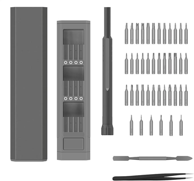 Schroevendraaierset - Precisie Bits - Elektronica Reparatie - 44 Delig Magnetisch - Compact Formaat - Grijs