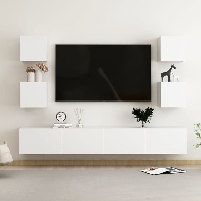 vidaXL - 6-delige - Tv-meubelset - bewerkt - hout - wit