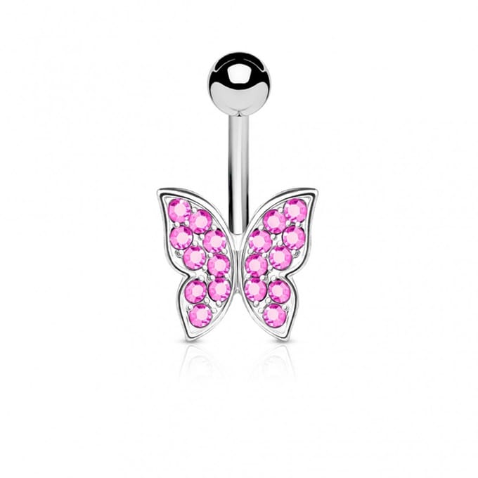 Navelpiercing vlinder gemmed stones in vleugel - roze - LMPiercings