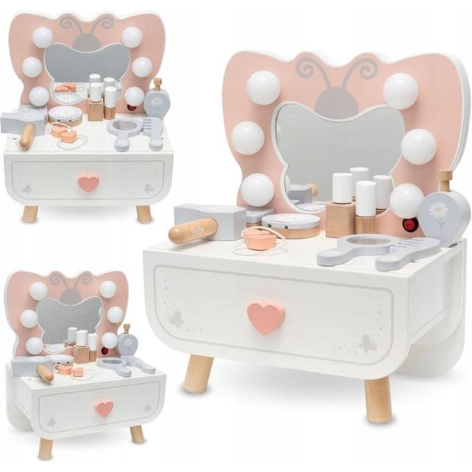 Mamabrum Houten Mini Kaptafel met LED-Verlichting „Vlinder” + Accessoires voor Kinderen