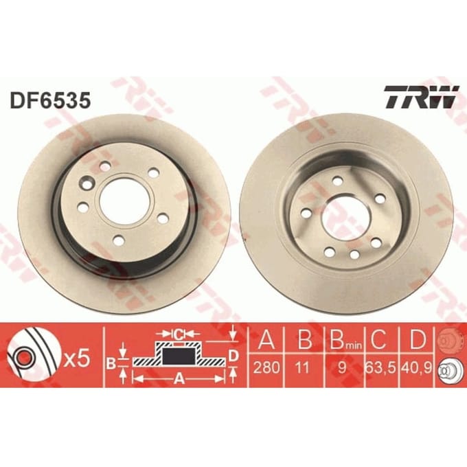 Remschijf TRW DF6535 achter, volledig, 1 Stuk