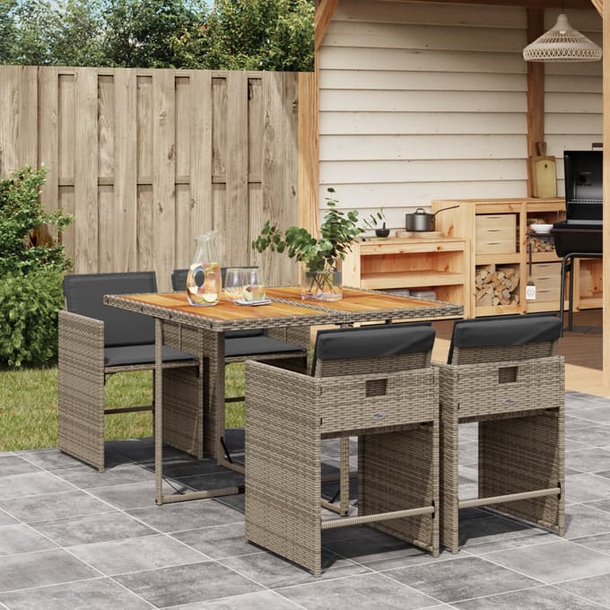 vidaXL - 5-delige - Tuinset - met - kussens - poly - rattan - grijs