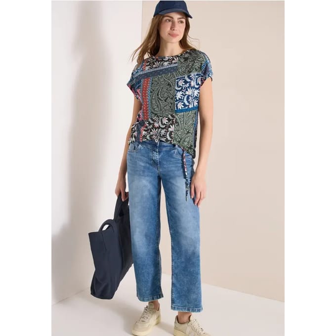 Shirt met ronde hals en patchworkprint