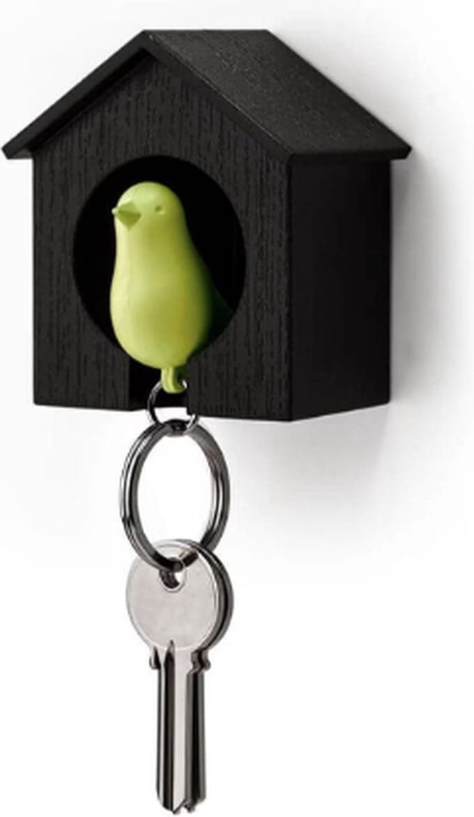 Qualy Sleutelhanger vogelhuisje Sparrow Zwart / Groen ABS W45×L68×H73mm 80g