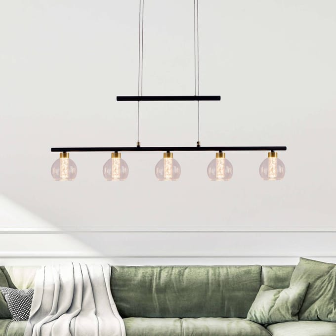Näve LED hanglamp Brass 5-lamps verstelbaar