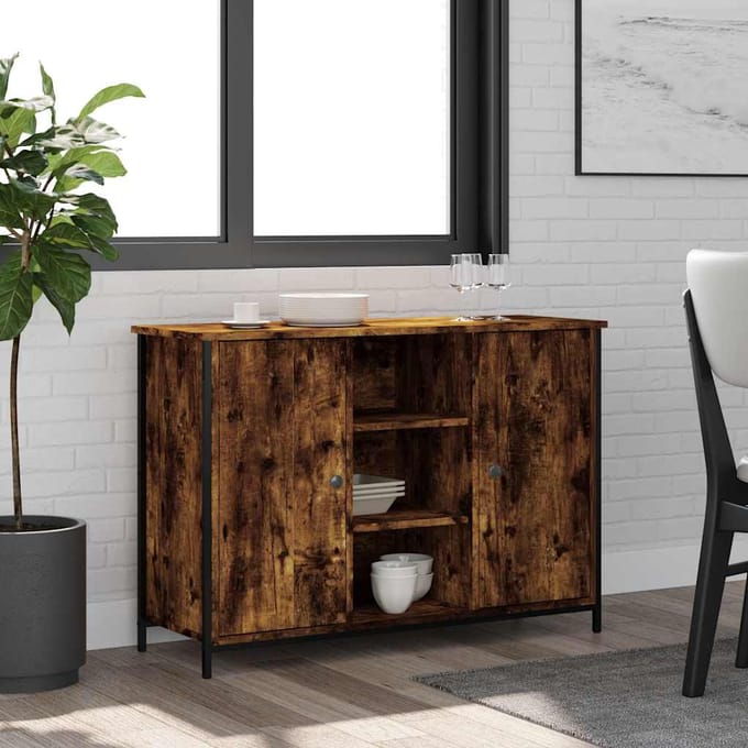 vidaXL - Dressoir - 100x35x70 - cm - bewerkt - hout - gerookt - eikenkleurig