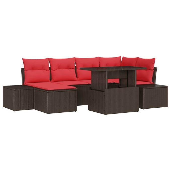 vidaXL - Tuinbank - Set - 7 - st - Bruin - en - Rood - poly - rattan