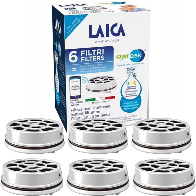LAICA FAST DISK 6 pièces Cartouches Filtrantes pour Bouteilles Filtrantes LAICA