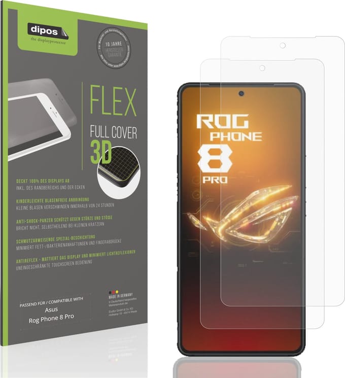 dipos FLEX – 2x Matte Screenprotector geschikt voor Asus Rog Phone 8 Pro | Volledige Schermbescherming | Case-Friendly