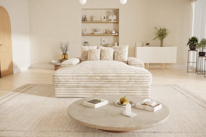 Bigsofa American jmb small- beige- dikke ribstof- zetelsenbedden