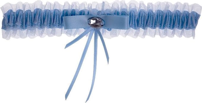 Kousenband lichtblauw met strikje en strass