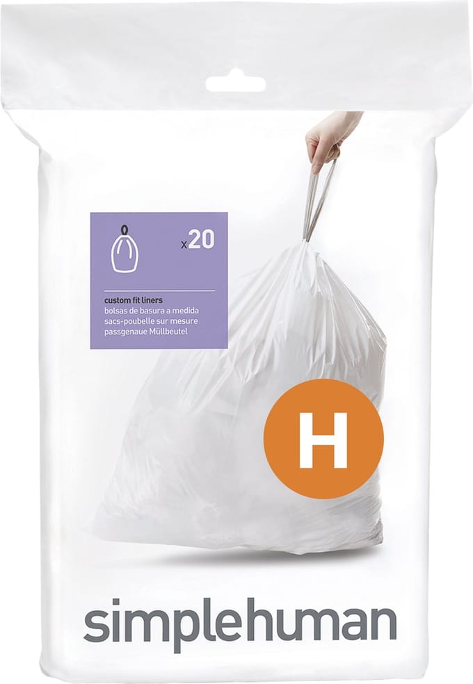 Simplehuman Code H Afvalzakken - 30 liter - 20 stuks - met Trekband - Wit