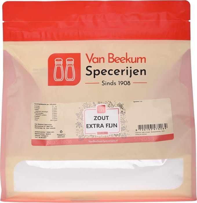 Van Beekum Specerijen - Zout Extra Fijn - 2 KG (hersluitbare stazak)