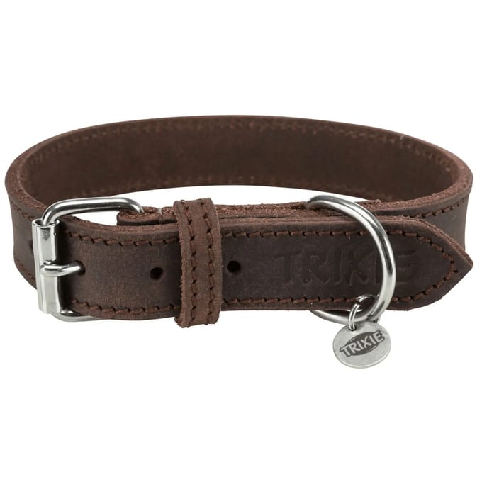 Trixie Rustic fatleather Halsband S-M: 34-40 cm/25 mm dark Bruin