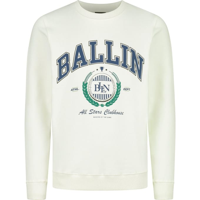 Ballin Amsterdam - Jongens Slim fit Sweaters Crewneck LS - Off White - Maat 16