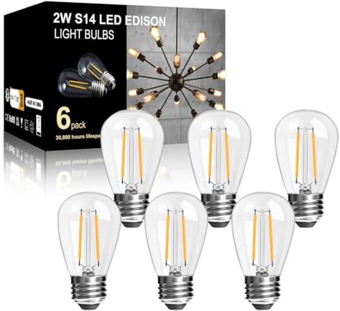 6 Pack Warm White E27 Glass LED Bulbs for Fairy Lights