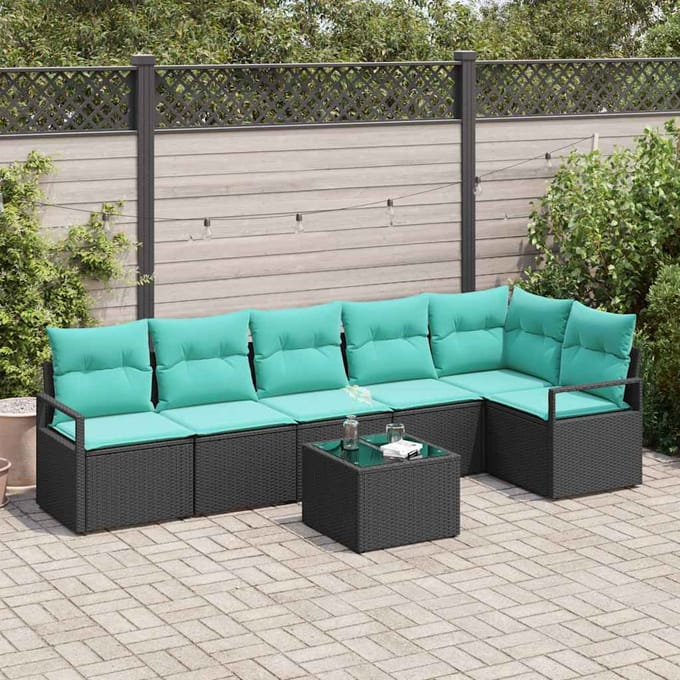 vidaXL Bankstel 7 st Zwart poly rattan
