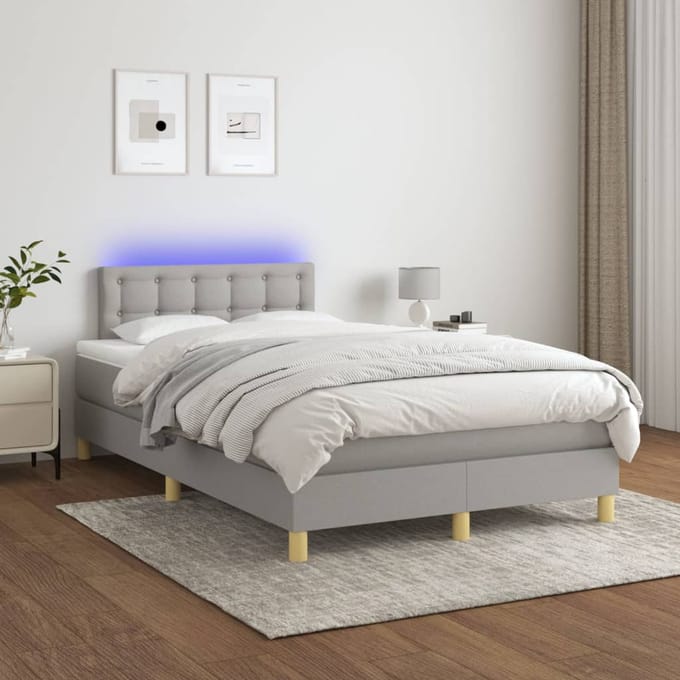vidaXL - Boxspring - met - matras - en - LED - stof - lichtgrijs - 120x200 - cm