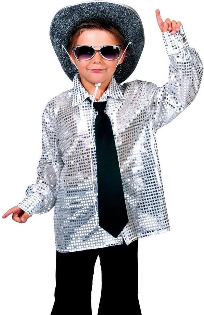 Blouse disco zilver kind - Maat 116