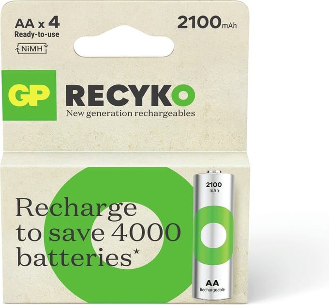 GP ReCyko Rechargeable AA batterijen - Oplaadbare batterijen AA (2100mAh) - 4 stuks