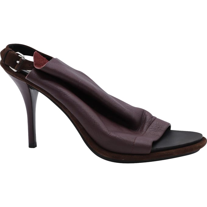 Balenciaga Open Toe Slingback Mules in Bordeaux Leer