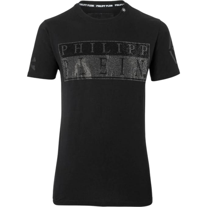 Philipp Plein Bold Monotone Diamanté Logo Zwart T-shirt