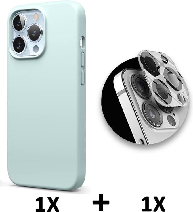 HB Hoesje Geschikt voor Apple iPhone 13 Pro - Turquoise / Camera Lens Glazen Screenprotector - Siliconen Back Cover