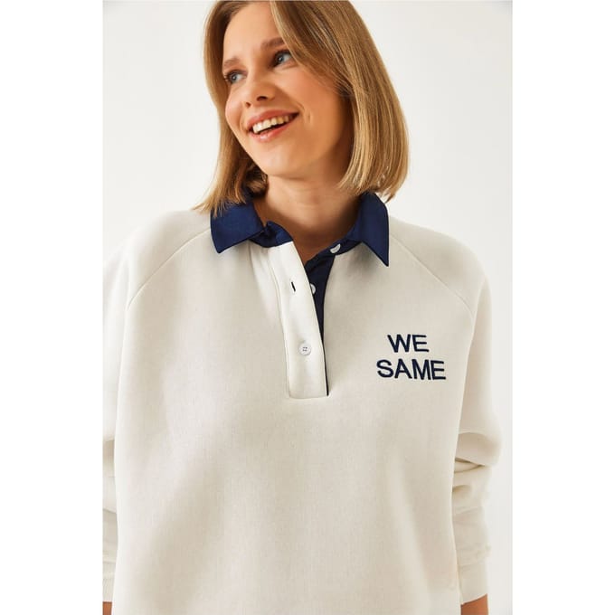 Geborduurde Polo Kraag Lange Mouw Sweatshirt