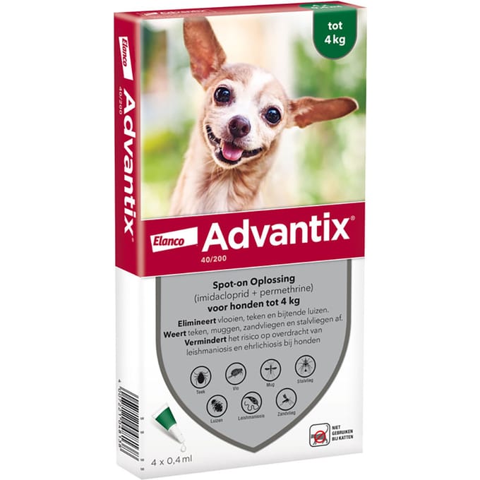 AdvantixÂ 40/200 Spot-on Solution voor honden 4 Pipetten x 0,4ml - NL