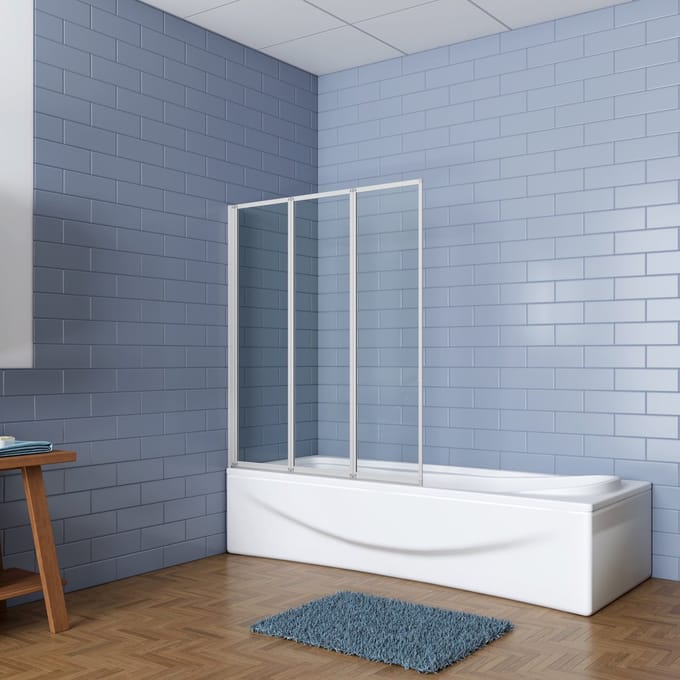 Aica Badwand 120x140cm 3-Delige Inklapbaar 4mm gehard glas-Grijs frame