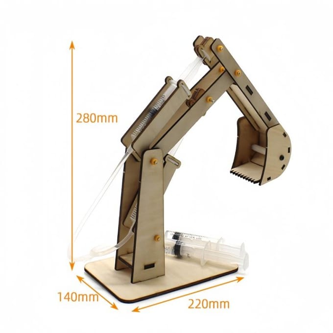 Modèle d'Excavatrice Hydraulique en Bois Fait Main Bricolage Jouet Interactif Éducatif Scientifique pour Enfants Apprentissage Parent-Enfant beige