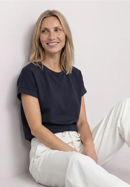 Shirt met Silk-Look en ronde hals