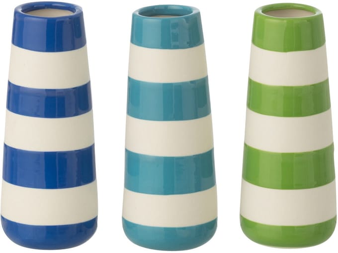 J-Line vaas Gestreept - porselein - groen/blauw - small - set van 3