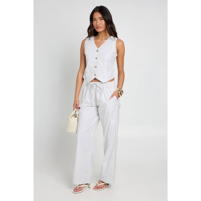 boohoo Dames Gestreept Geweven Gilet & Broek Co-ord | Wit | Maat: 40