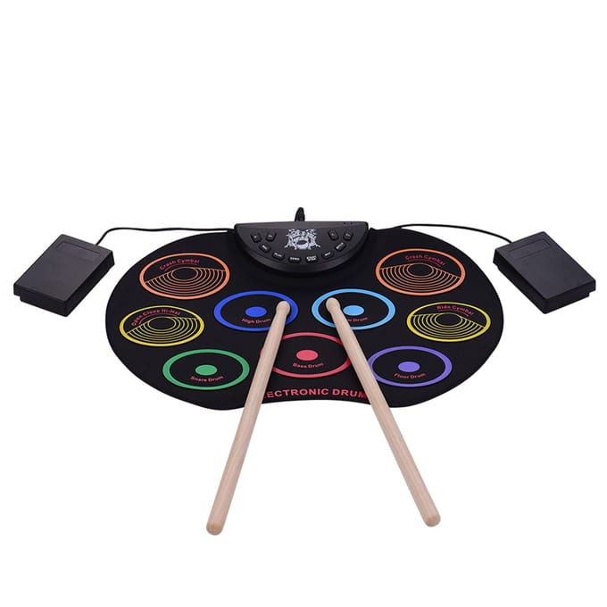 Draagbare formaat oprolbare drumset Elektronische drumkit 9 siliconen drumpads USB/batterijvoeding met veelkleurig